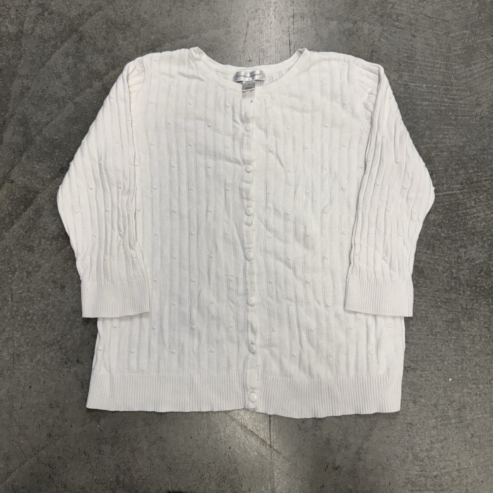 Women's Medium White Cardigan Sweater Textured Cotton Christopher & Banks